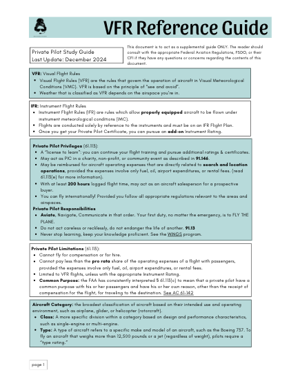 VFR REFERENCE GUIDE - PASS YOUR PRIVATE PILOT ORAL EXAM