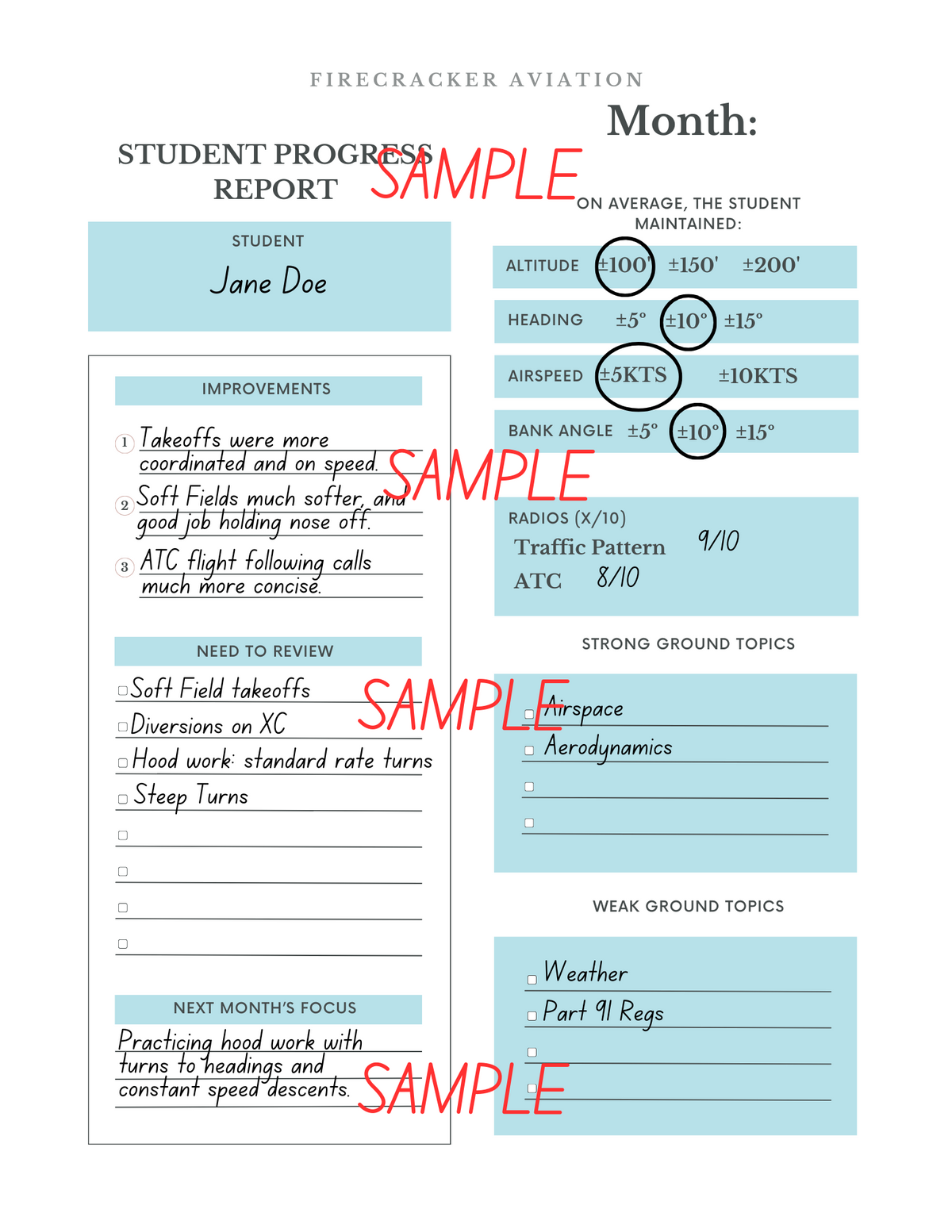 Flight Instructor Printable Flight Instructor Monthly Lesson Planning – Firecracker Aviation
