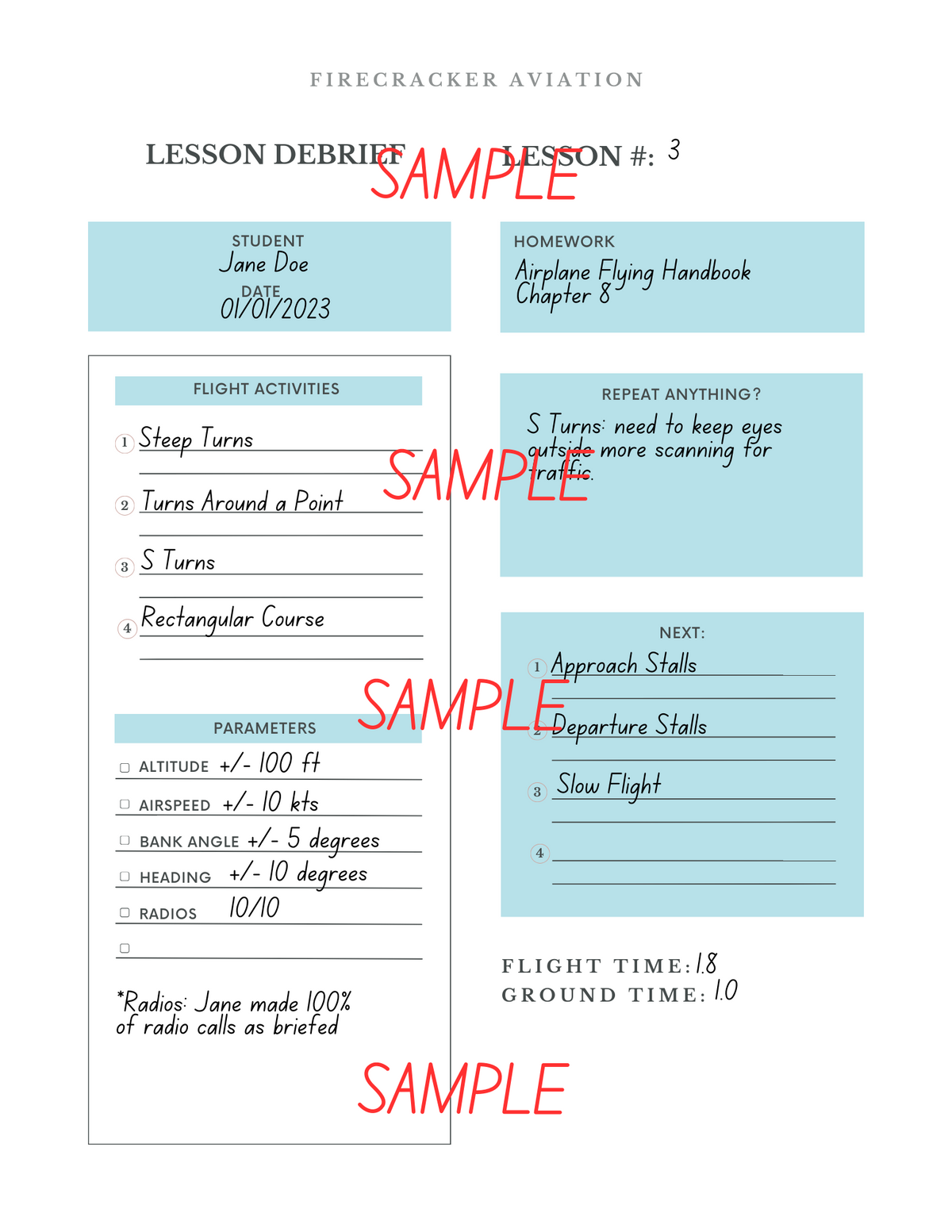 Flight Lesson Plans Examples Flight Instructor Monthly Lesson Planning – Firecracker Aviation